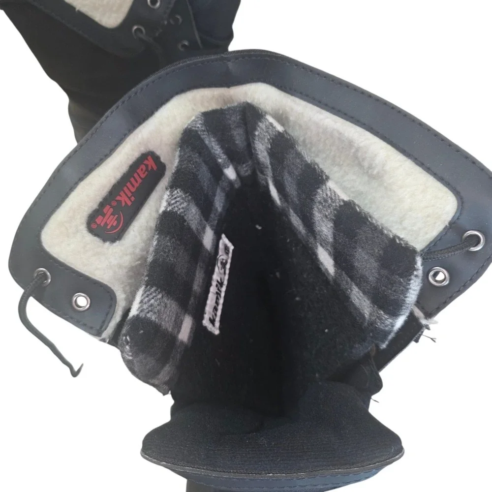 Kamik Womens 10 Black Plaid Flannel Lined Mid-Calf Lace Up Winter Snow Boots